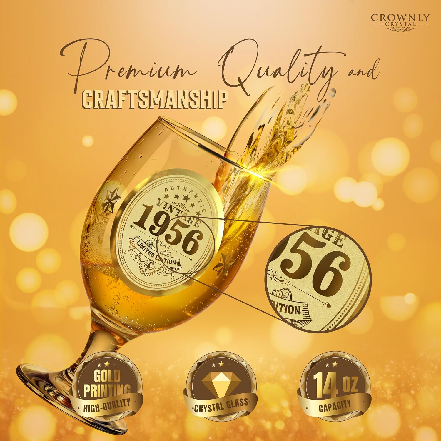 CROWNLY CRYSTAL® 1956 Beer Glass with Engraving 70th Birthday Man Personalised Gift Decoration Card 70 Years Gift Idea for Dad Grandpa – Bild 3