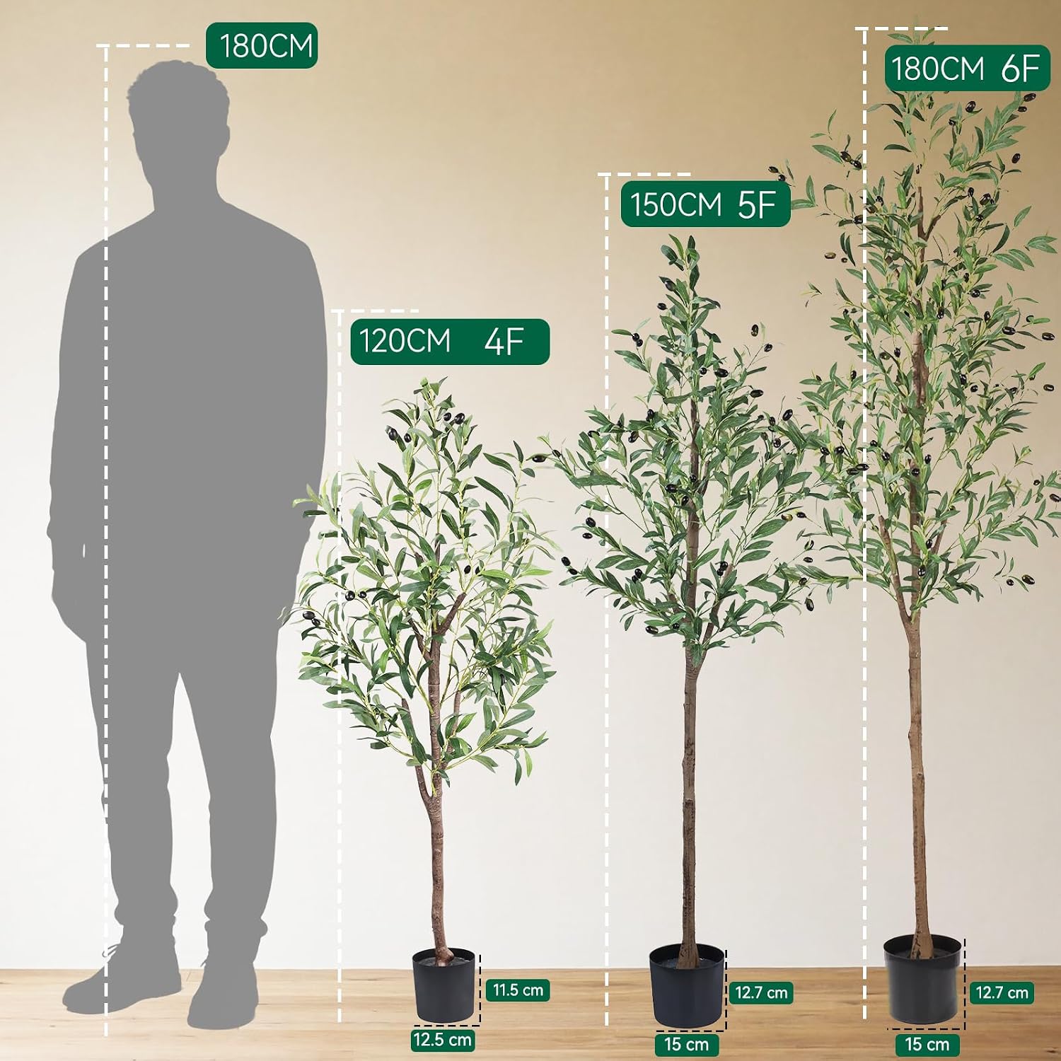 Artificial Olive Tree, 150 cm, Artificial Plant Like Real with Pot & Thicker Trunk - More Leaves & Olives, Care Free. Ideal as Artificial Tree Indoor, Decorative Tree for Living Room, Office, Shop – Bild 5