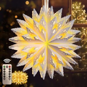 Remote Control Christmas Star Illuminated Paper Stars for Hanging Christmas Decoration Christmas Star Window Illuminated Paper Stars Luminous Stars Window Decoration Christmas 45 cm Diameter White