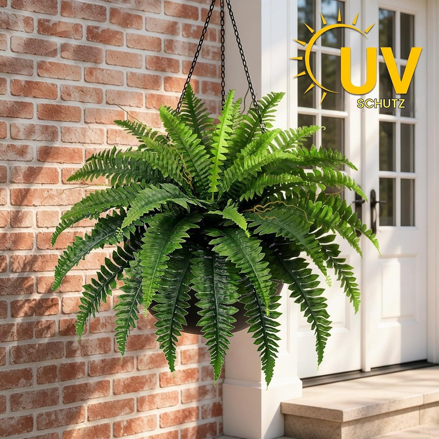 Boston Fern Artificial Plant, 90 cm, 2 Artificial Plants Like Real with 39 Leaves, Artificial Plants Suitable for Gardens, Porches, Patios, Home Offices for Outdoor Use – Bild 9