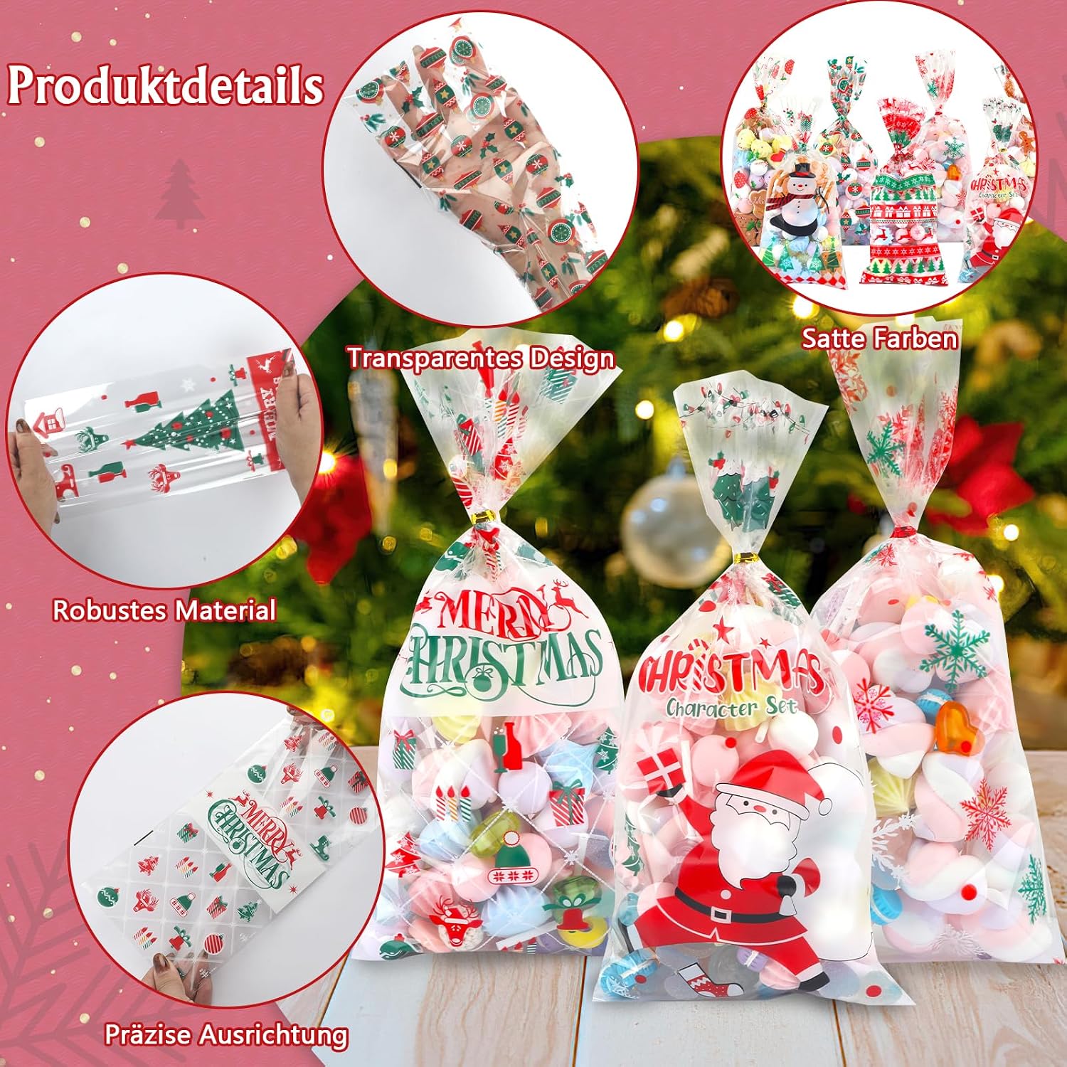 Pack of 120 Cellophane Bags, Christmas Candy Bags, Biscuits, Goody Bags with 120 Twist Ties, Bags for Filling, Cellophane Bags Small for Cookies, Biscuits, Chocolates (White) – Bild 3