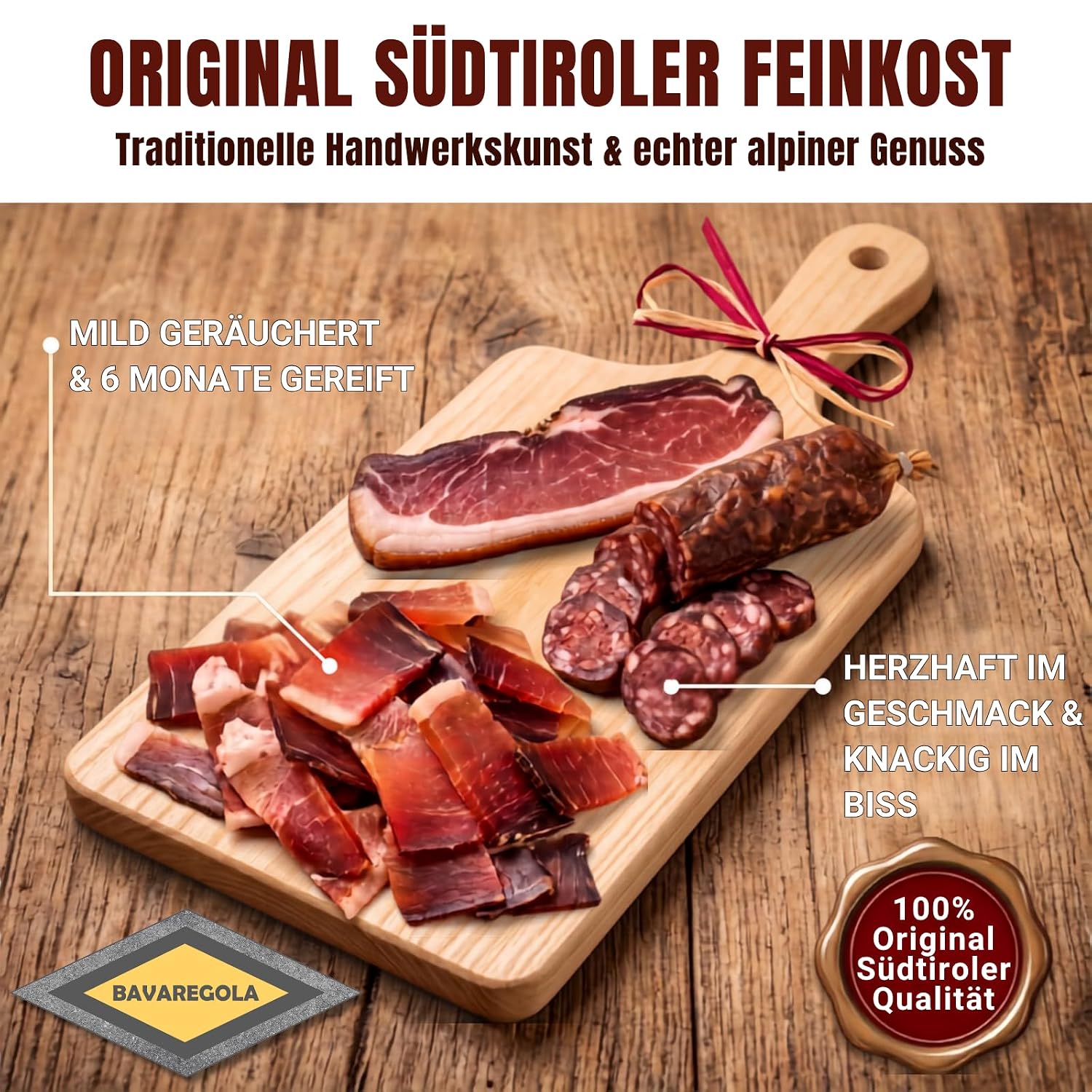 BAVAREGOLA South Tyrolean Bacon Gift Set – "Snack Board" – Bacon Centre Piece with Bacon Board and Knife – Enjoyment Gift for Men and Women – Bild 2