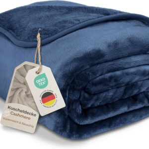 Gräfenstayn Cuddly Cashmere Feel Blanket, Super Soft & Fluffy, Thick & Warm Fleece Blanket, Cuddly Sofa Blanket, Blanket & Bedspread, Throw Blanket for Sofa, Couch (Dark Blue, 150 x 200 cm)