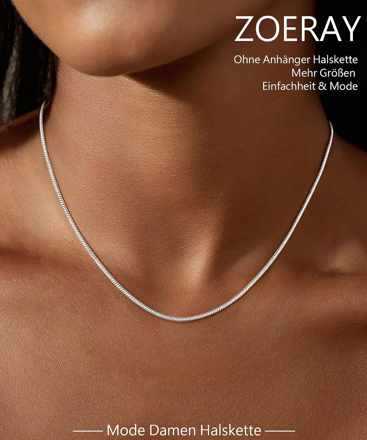 ZOERAY Women's 925 Silver Necklace without Pendant Silver Snake Chain – Bild 2