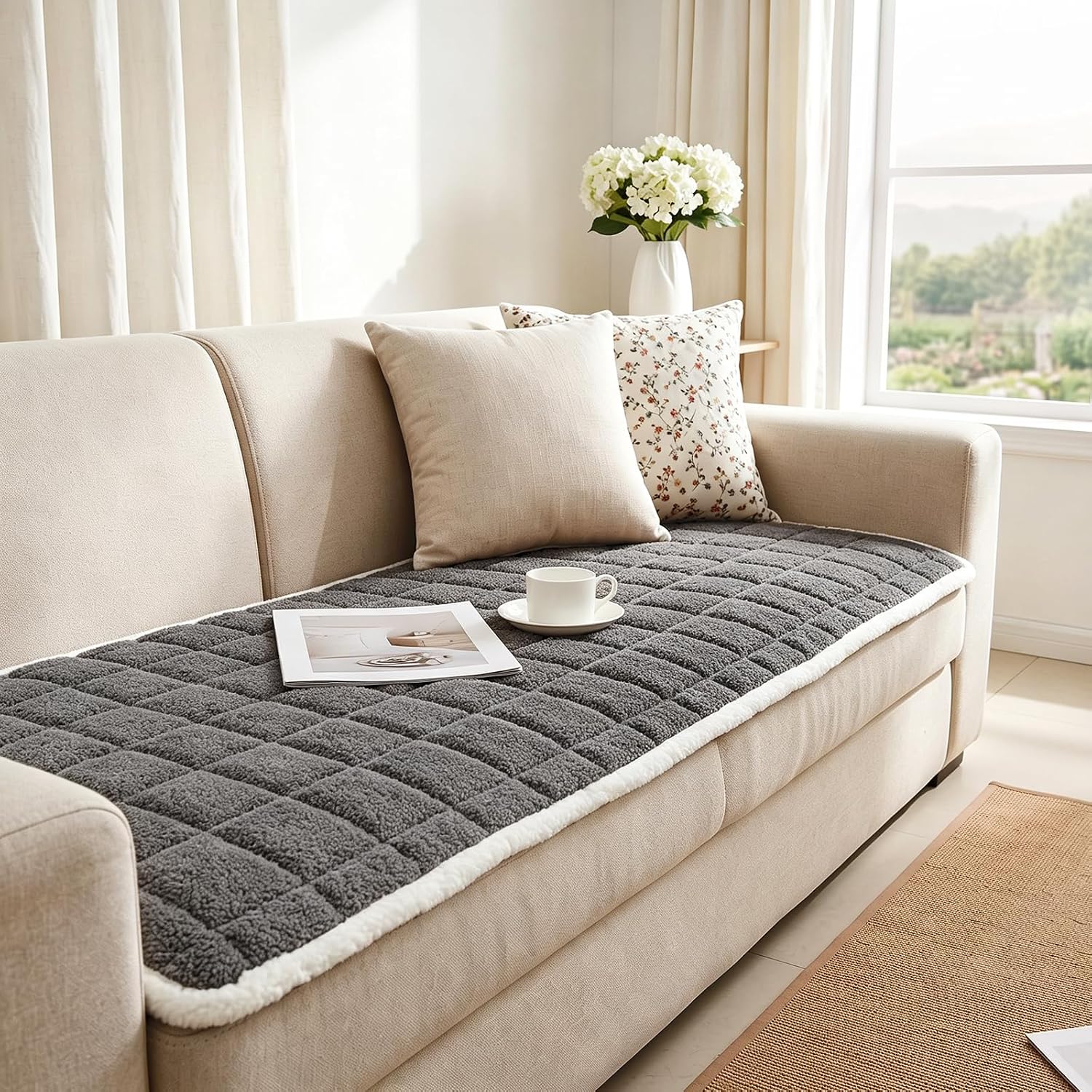 Thick Soft Sofa Cover Washable, Non-Slip Furniture Protector for 2 3 4 Seater Versatile Sofa Blanket for Dogs Cats Children, Universal Sofa Throw for Living Room, Grey 70 x 150 cm, 1 Piece
