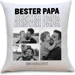 OWLBOOK® Photo Cushion „Bester Papa with 3 Photos“ Design Yourself | Gift