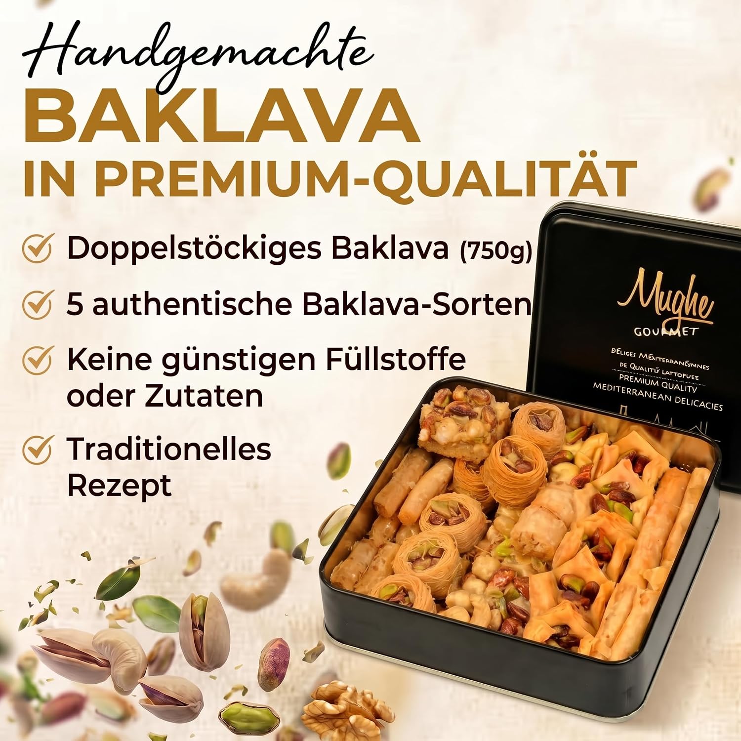 Mughe Gourmet Baklava with Pistachio Assortment Metal Gift Box 750 g – Bild 2