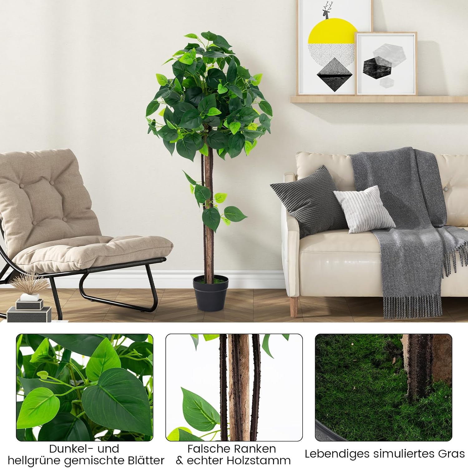 RELAX4LIFE Artificial Plant, Artificial Plant Hydrangea Tree, Green Plant 114 cm, Artificial Tree in Pot, Fake Plant, Plastic Plant, Decorative Plant for Living Room, Bedroom, Office, Housewarming – Bild 4