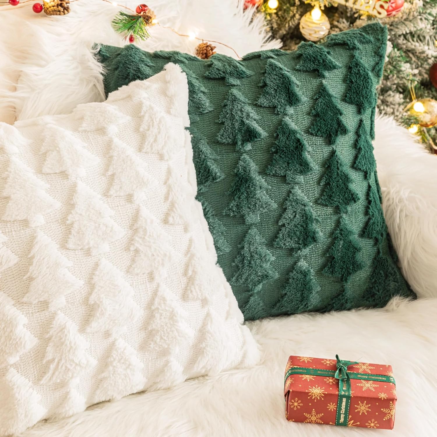 Christmas Cushion Cover, Pack of 2, Christmas Decoration 45 x 45 cm, Winter, Christmas Decoration Inner Cushion Cover 45 x 45 cm, for Aesthetic Room Decoration (Tree Green) – Bild 5