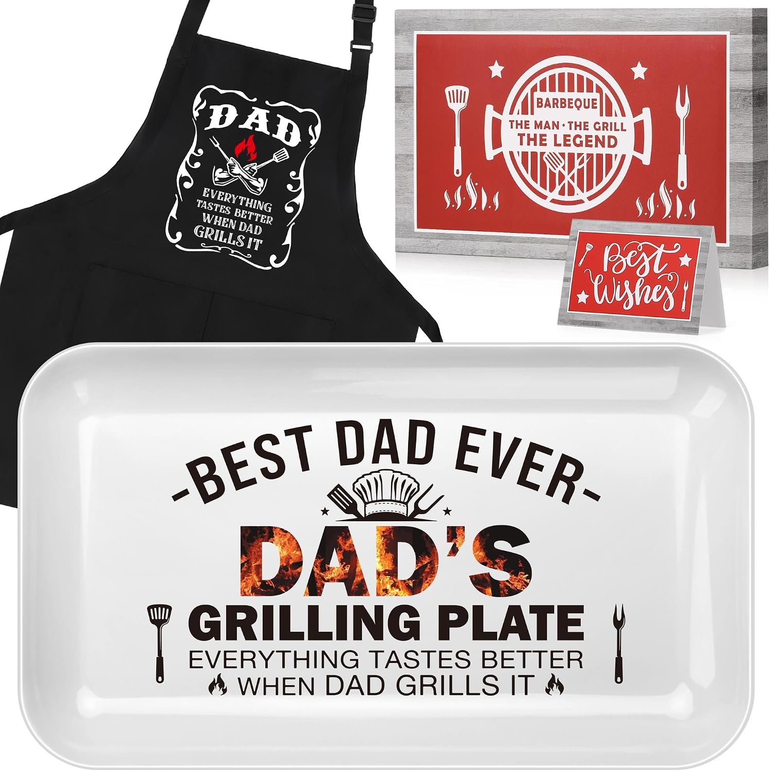 LEJIAJINW Father's Day Dad Gifts for Men Father Grandpa Dad Birthday Gift from Daughter Son Father's Day BBQ Grill Plate with Apron Gift Box for Him Husband Brother Easter Anniversary