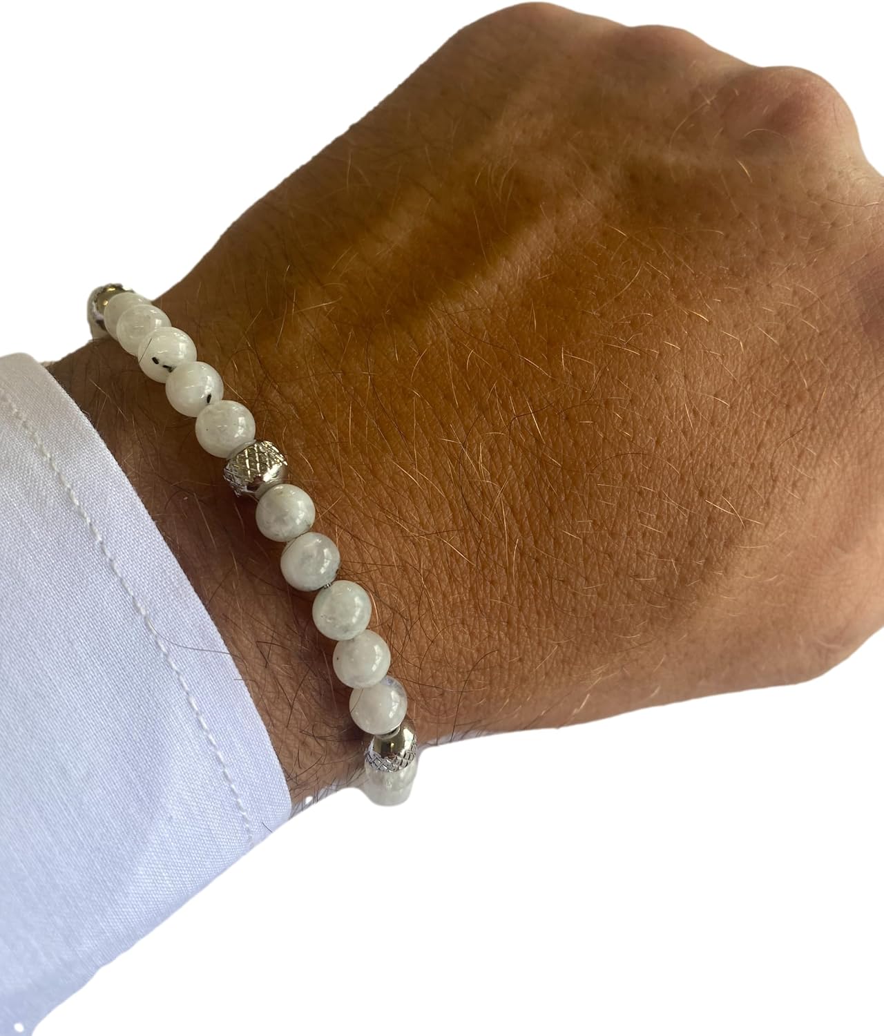 10:10 Natural Moonstone Bracelet 6mm Stainless Steel Beads Highly Resistant – Bild 5