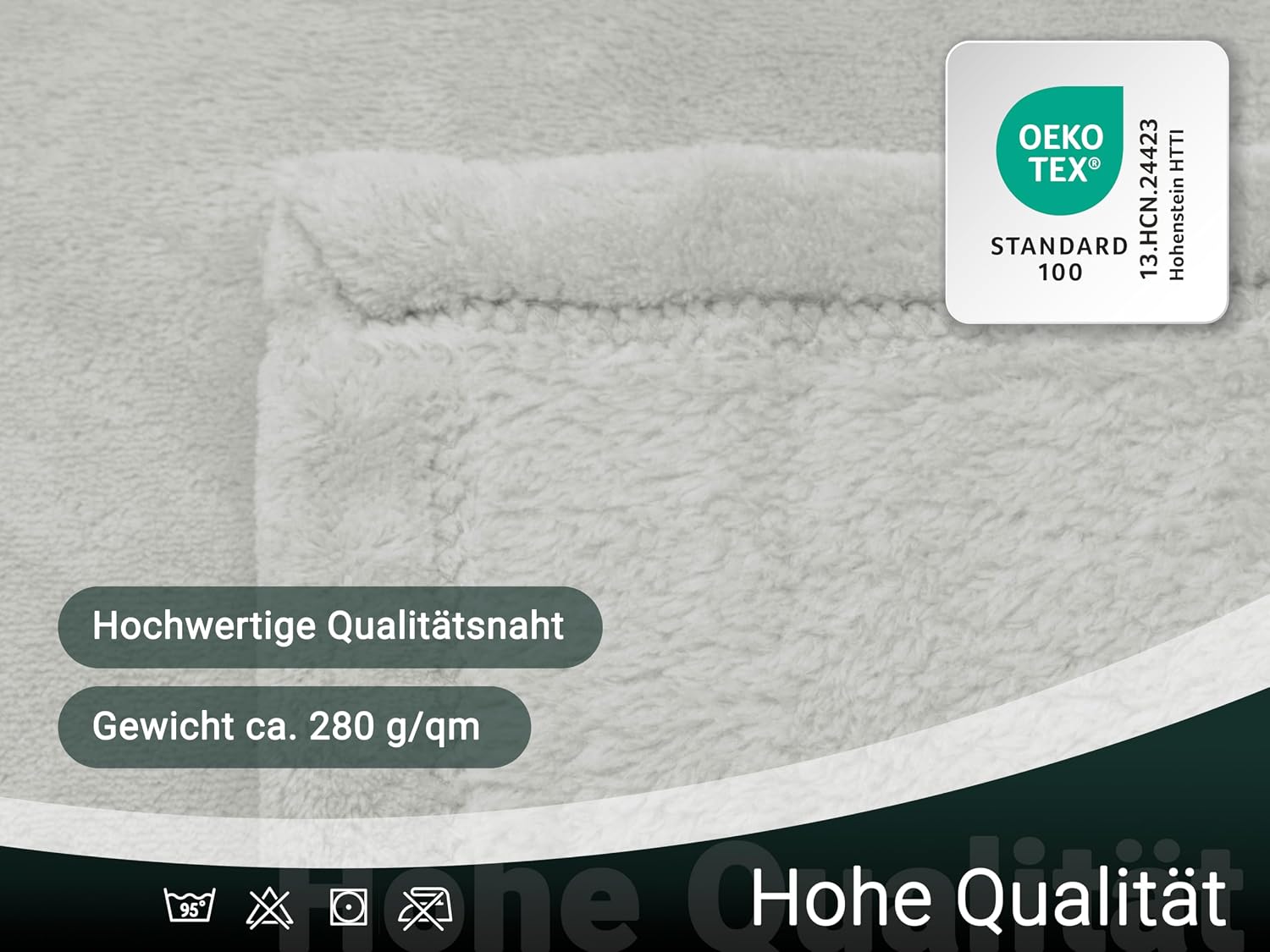 Zollner Fluffy Cuddle Blanket 150 x 200 cm – Super Cuddly and Warm Sofa Blanket – Washable at up to 95°C – Breathable Microfibre in Light Grey – Hotel Linen Quality – Oeko Tex® Certified – Bild 5