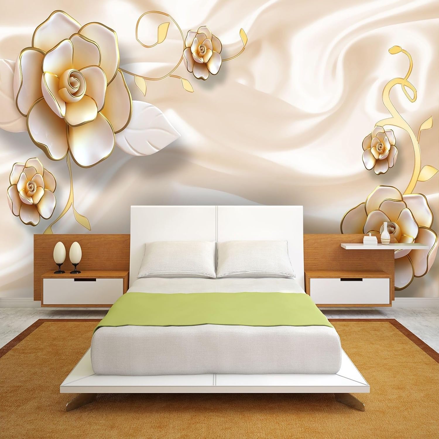Non-Woven Photo Wallpaper Wall Pictures 3D Gold Decoration Rose Wallpaper 1520 (200 (W) x 140 (H) cm) – Bild 2