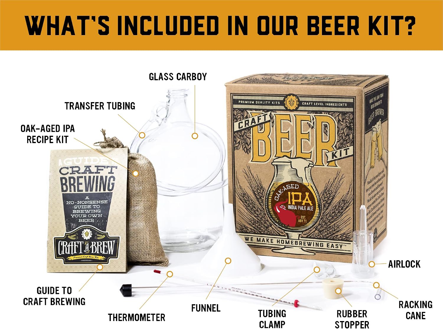 Craft A Brew Home Brewing Oak Aged IPA Reusable Beer Kit - Starter Set 1 Gallon, Clear – Bild 3