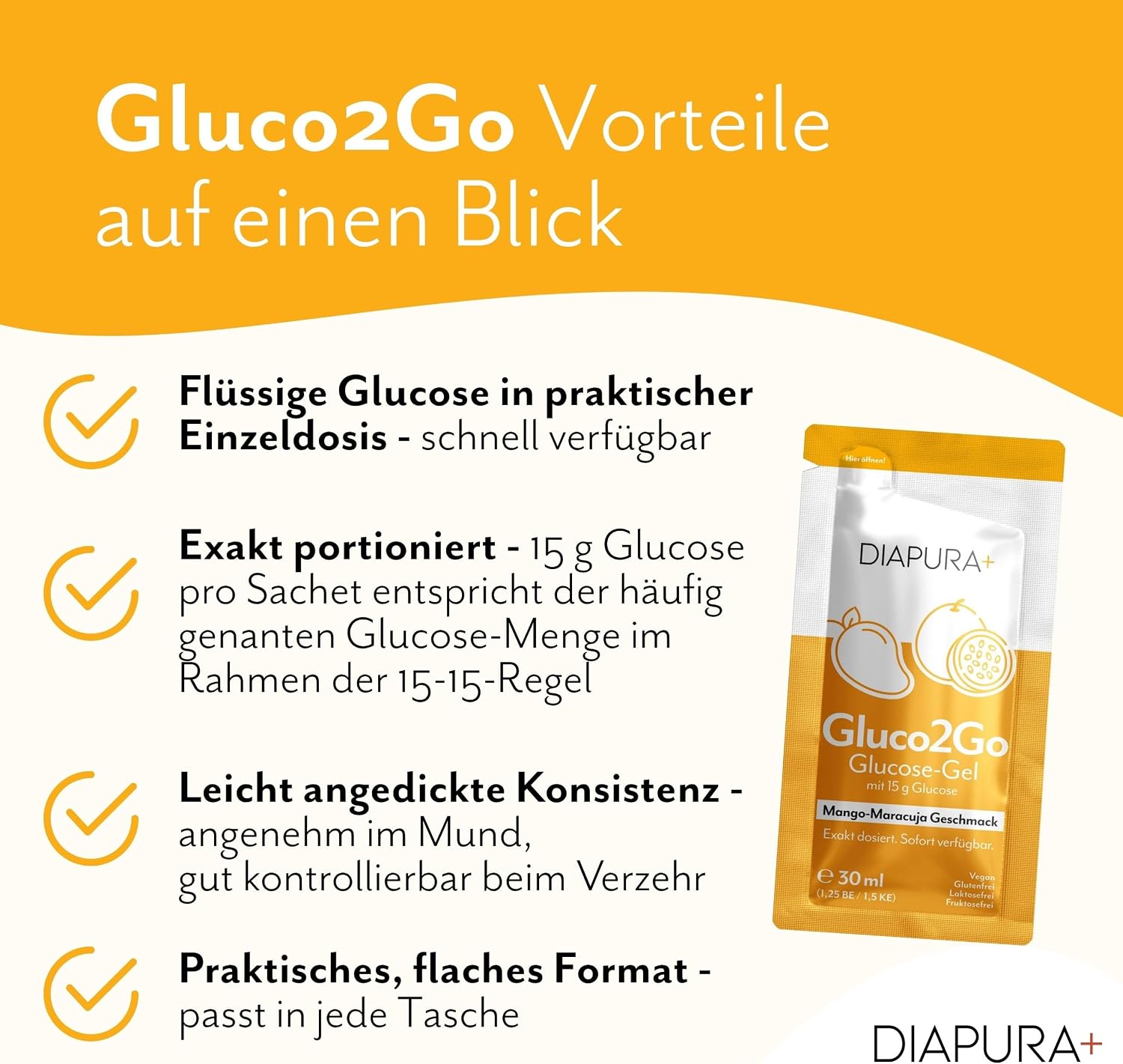 Gluco2Go Glucose-Gel Mango-Maracuja, 15 g Traubenzucker, 12x30 ml | Glucose-Gel mit exakt 15g schnell verfügbarer Glucose pro Portion | Klein & immer dabei | Sicher fühlen bei Unterzuckerungen – Bild 12
