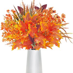 SHEPIN 8 Bundles Artificial Autumn Flowers Autumn Decoration Autumn Bouquet Artificial Eucalyptus, Autumn Branches Maple Leaves Artificial Flower Decoration, Autumn Decoration for Indoor Outdoor Table Balcony Box Flower Box