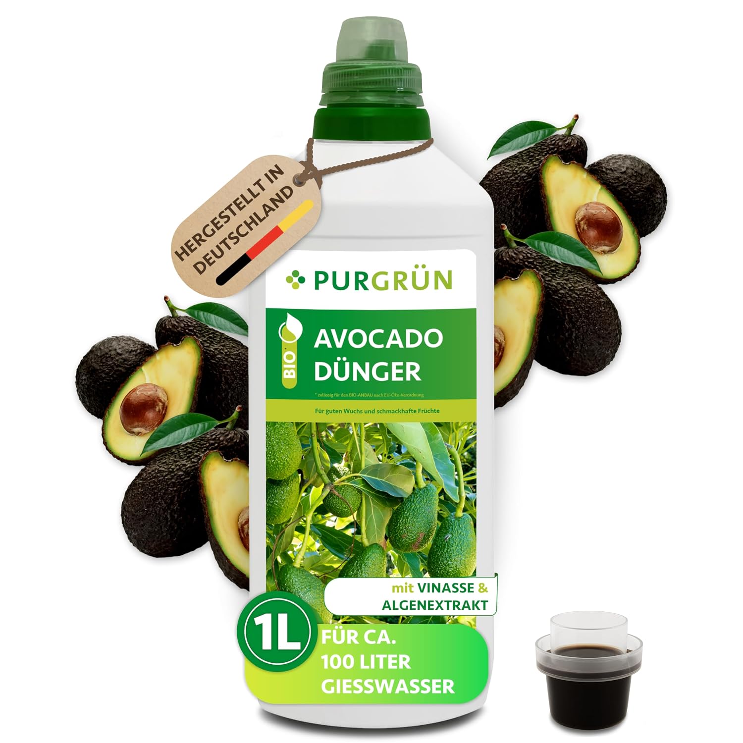 Organic Avocado Fertiliser 1 Litre - Organic Formula - Premium Liquid Fertiliser - NPK 4+1+7 - With Algae Extract & Vinasse - Extra Potassium for Magnificent Avocados - No Animal Ingredients
