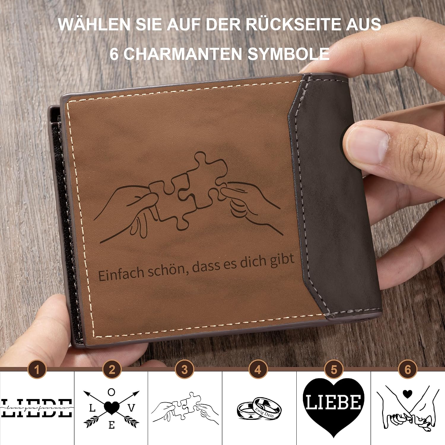 Easycosy Men's Dad, Personalised Wallet with Photo and Name - Leather Wallet with Engraving Capital Letter - Gifts for Men Dad Grandpa for Valentine's Day – Bild 7
