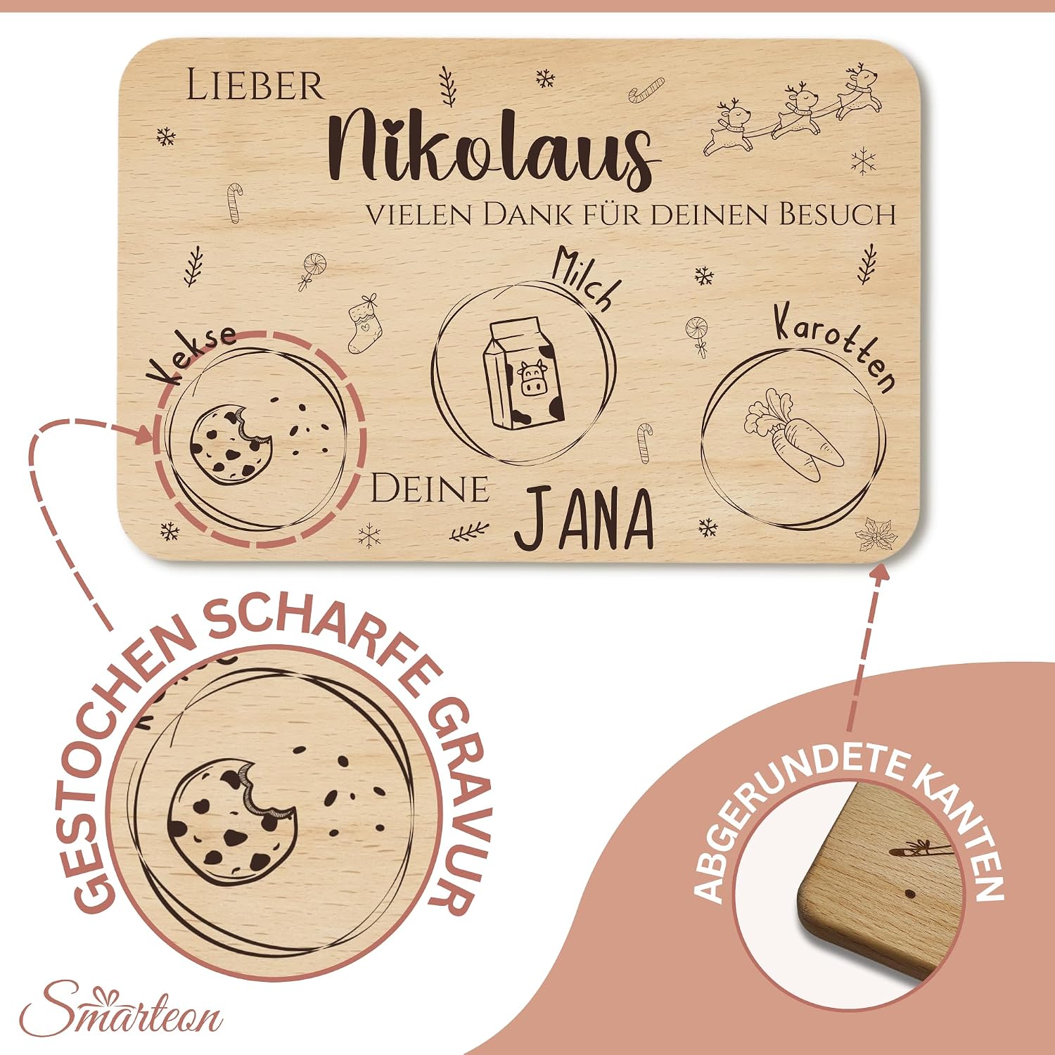Breakfast Board Christmas with Desired Engraving – Personalised Gifts Children – Board Children – Gift Idea Christmas – Wooden Board (Snowman) – Bild 4