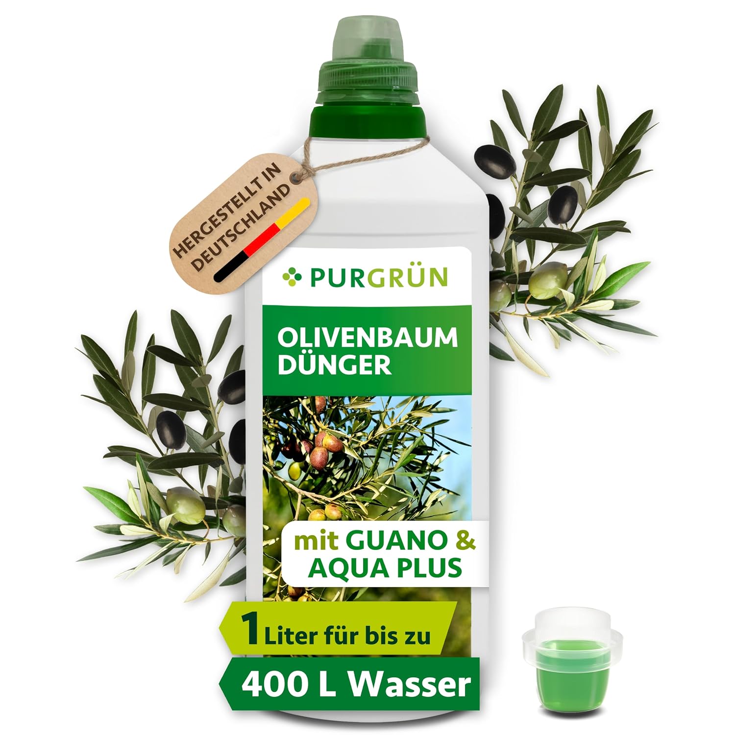 Olive Tree Fertiliser 1 Litre - Organic Mineral Formula - Premium Liquid Fertiliser with Trace Nutrients - NPK 8+8+6 - For Healthy Growth & Aromatic Olives - With Guano & Aqua Plus