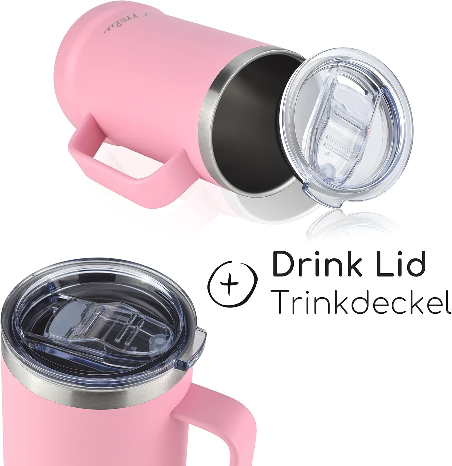 Milu Beer Mug, Stainless Steel Insulated Beer Glass with Lid, Thermal Mug with Handle, Beer Gift for Men, Dad, Keeps Cold for 7 Hours (700 ml, Pink) – Bild 4