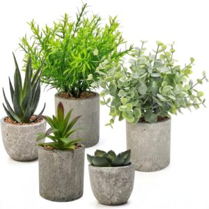 Pack of 5 Artificial Plants, Mini Artificial Plants Like Real with Pot for