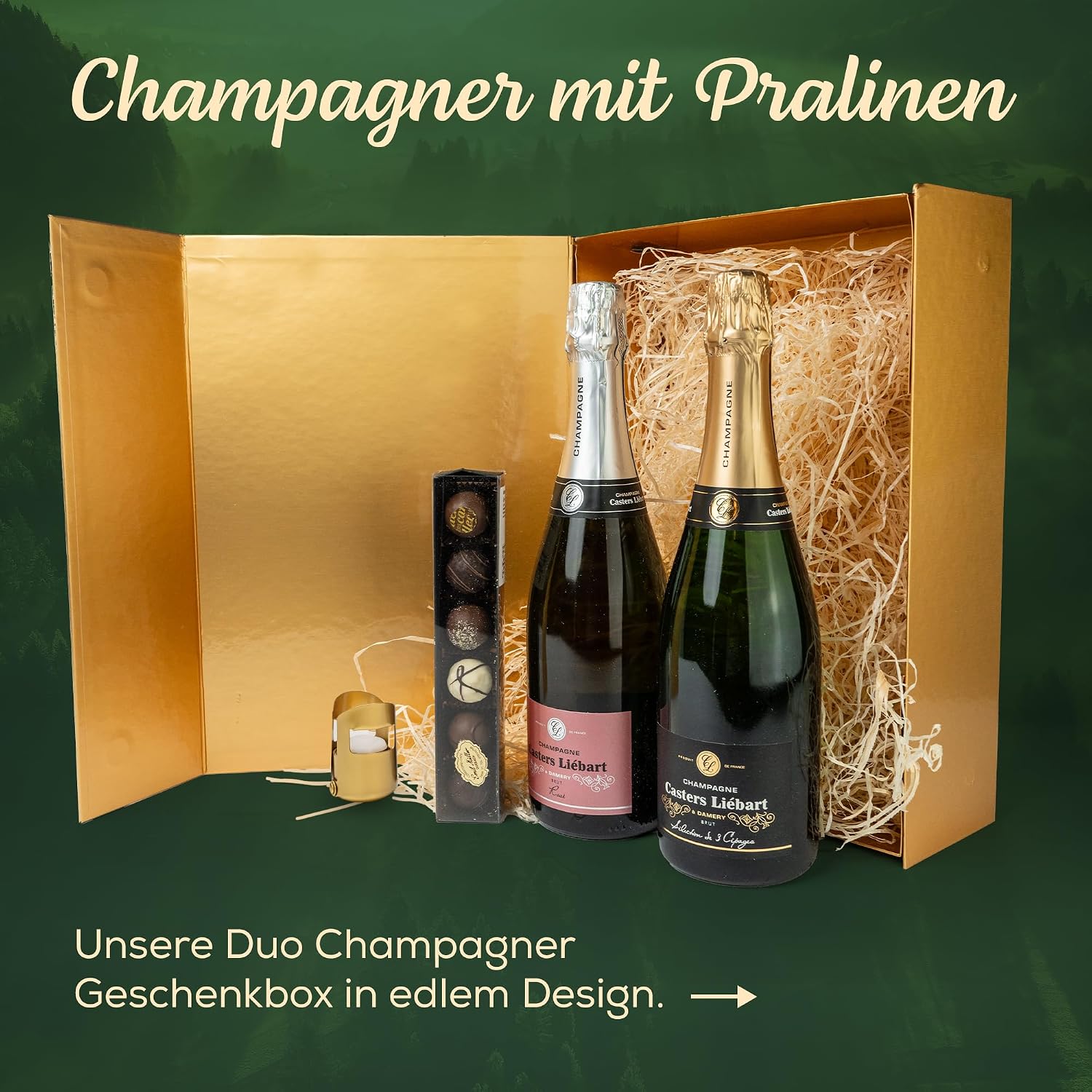Duo Champion Gift Basket with Chocolate in Elegant Gold Magnetic Box - Gourmet Tasting - Party Gift Idea for Men and Women for Birthdays, Weddings and Other Occasions – Bild 2