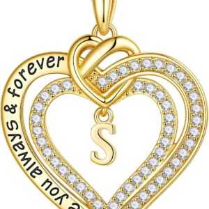 M MOOHAM Women's Heart Necklace with Cubic Zirconia, Gold/Silver Chain with