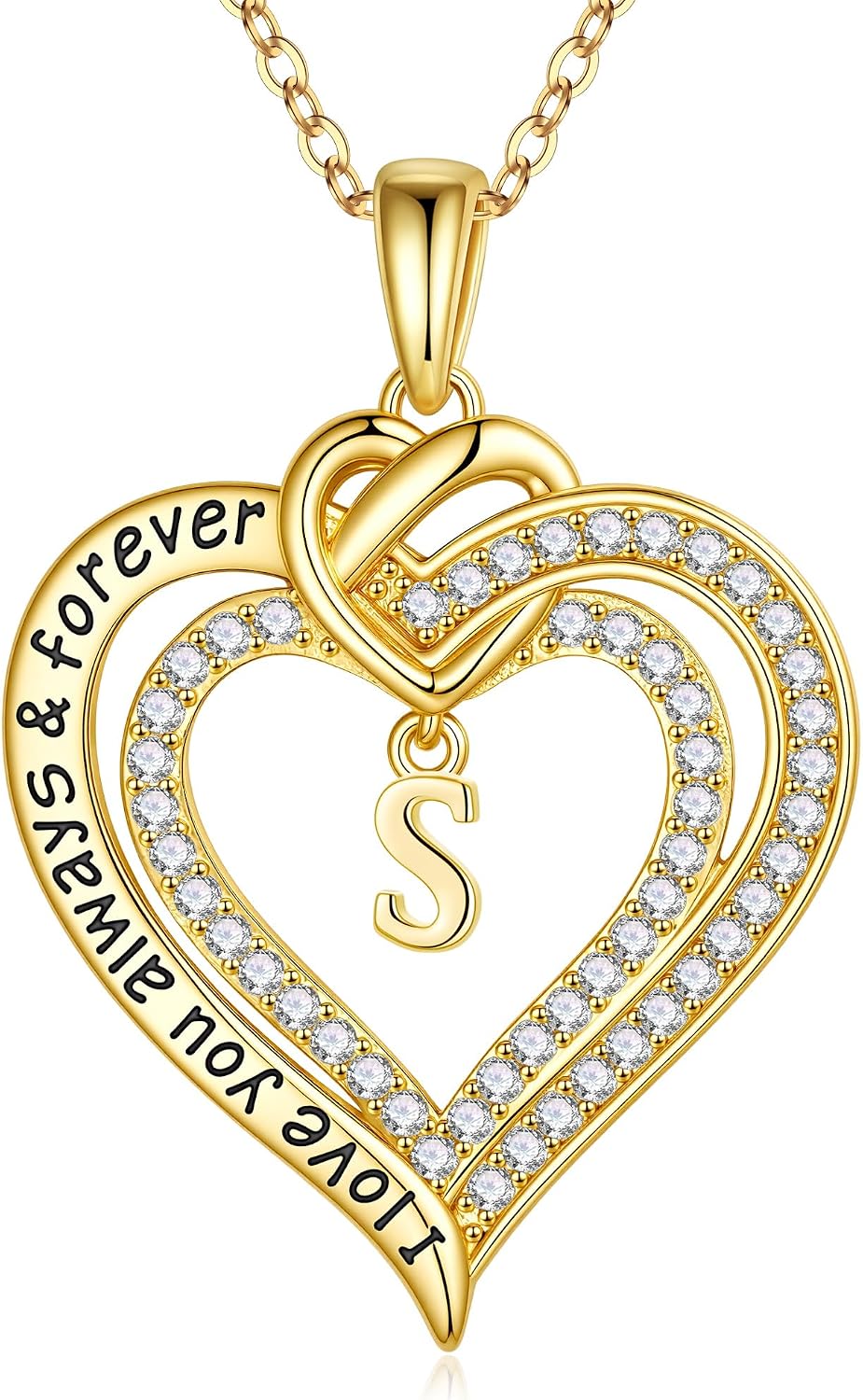 M MOOHAM Women's Heart Necklace with Cubic Zirconia, Gold/Silver Chain with