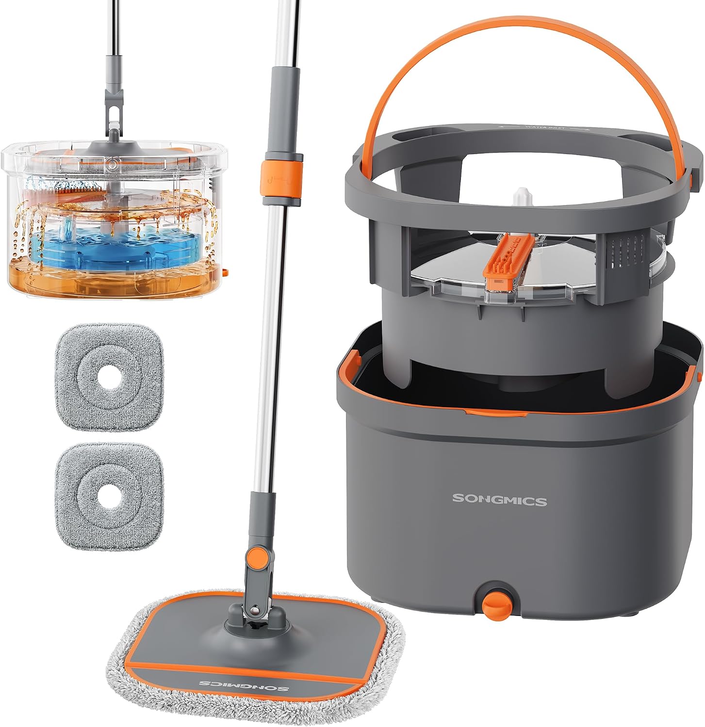 SONGMICS Mop with Bucket, Dirty Water Separation, 3.5 L