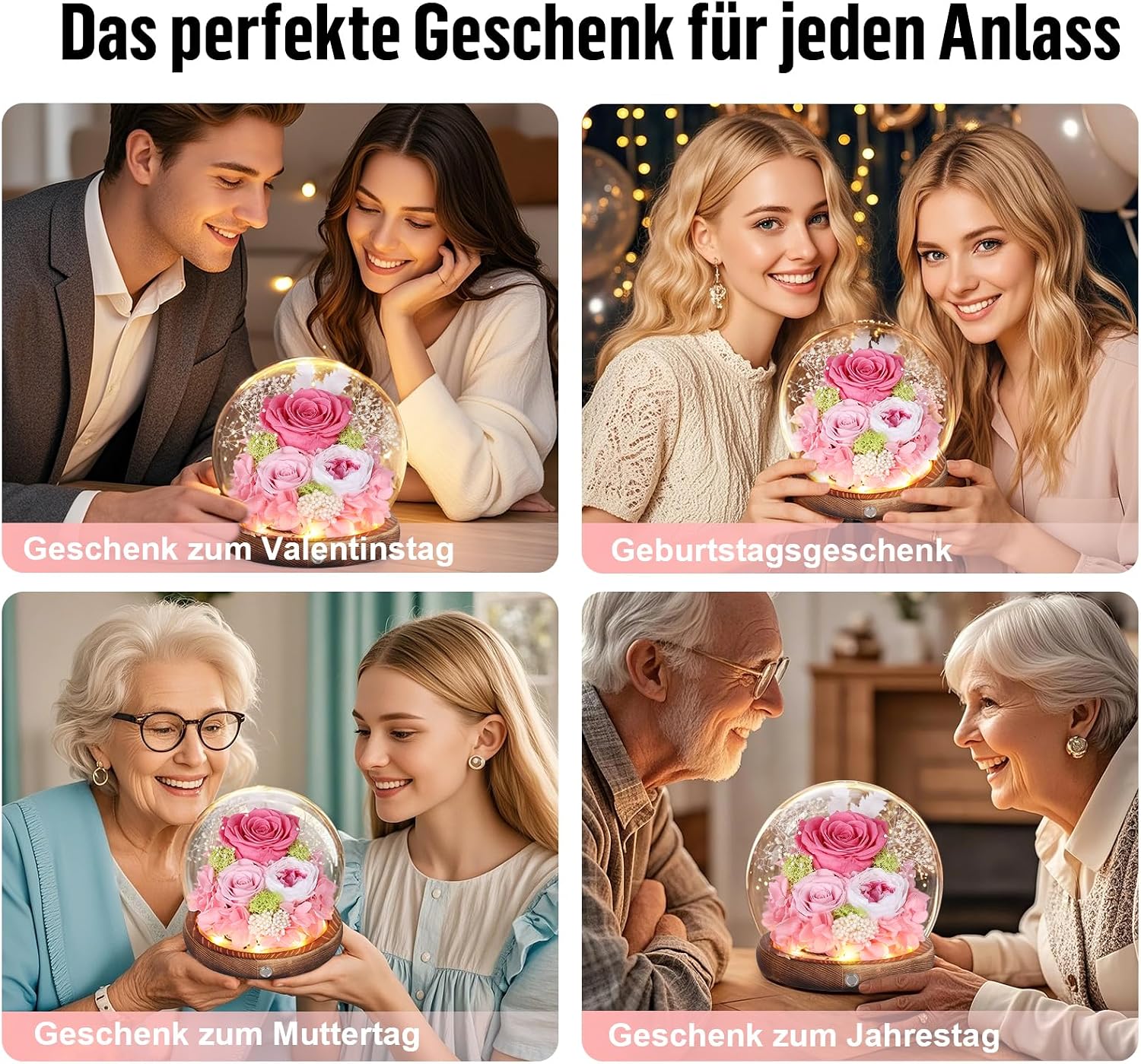 Eternal Rose in Glass Pink with LED Infinity Rose Real Flower for Women – Bild 6