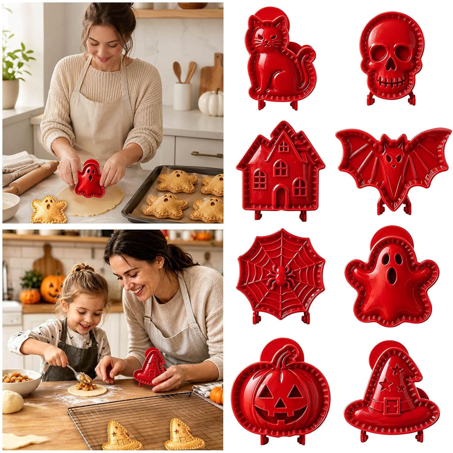 Holiday Mini Pie Mould, Halloween Christmas Biscuit Moulds, Hand Pie Maker, Autumn Hand Pie Mould Set, Apple, Pumpkin, Acorn, Snowflakes, Glove & Fir Moulds for Baking for Party Pastries – Bild 5