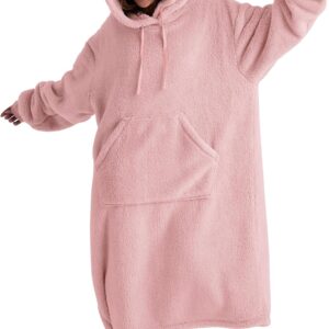 BEDSURE Hoodie Blanket with Sleeves, Pink, 129 x 75 cm, Cuddly Blanket as a