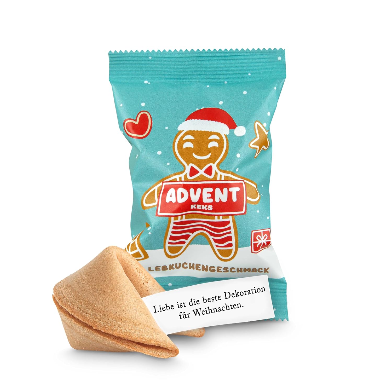 Lucky Cookies Christmas Gingerbread Man 15 Lucky Cookies in a Bag with Gingerbread Flavour in Advent and as Filling for the Advent Calendar, Santa Gift, Secret Santa Gift