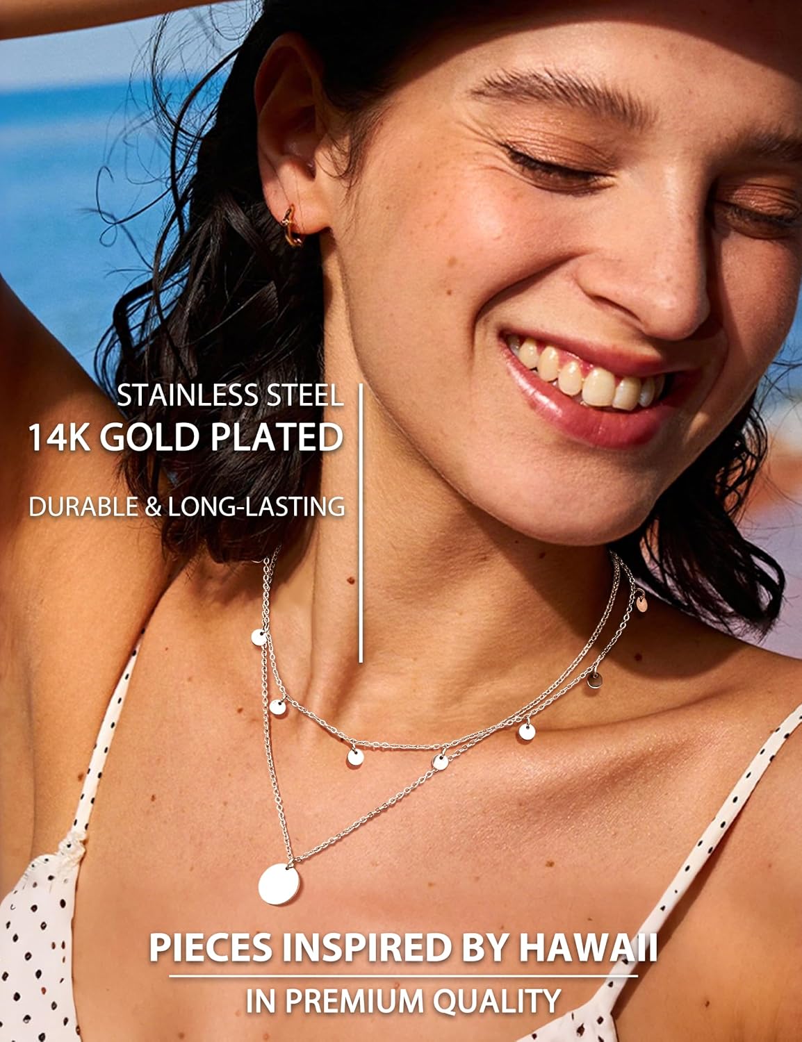 Chriscoco Women's Layering Necklace Gold / Silver 14 K Gold-Plated Stainless Steel Chain with Coin / Heart Pendant Waterproof Adjustable Gold Chain Silver Chain Pack of 3 – Bild 4