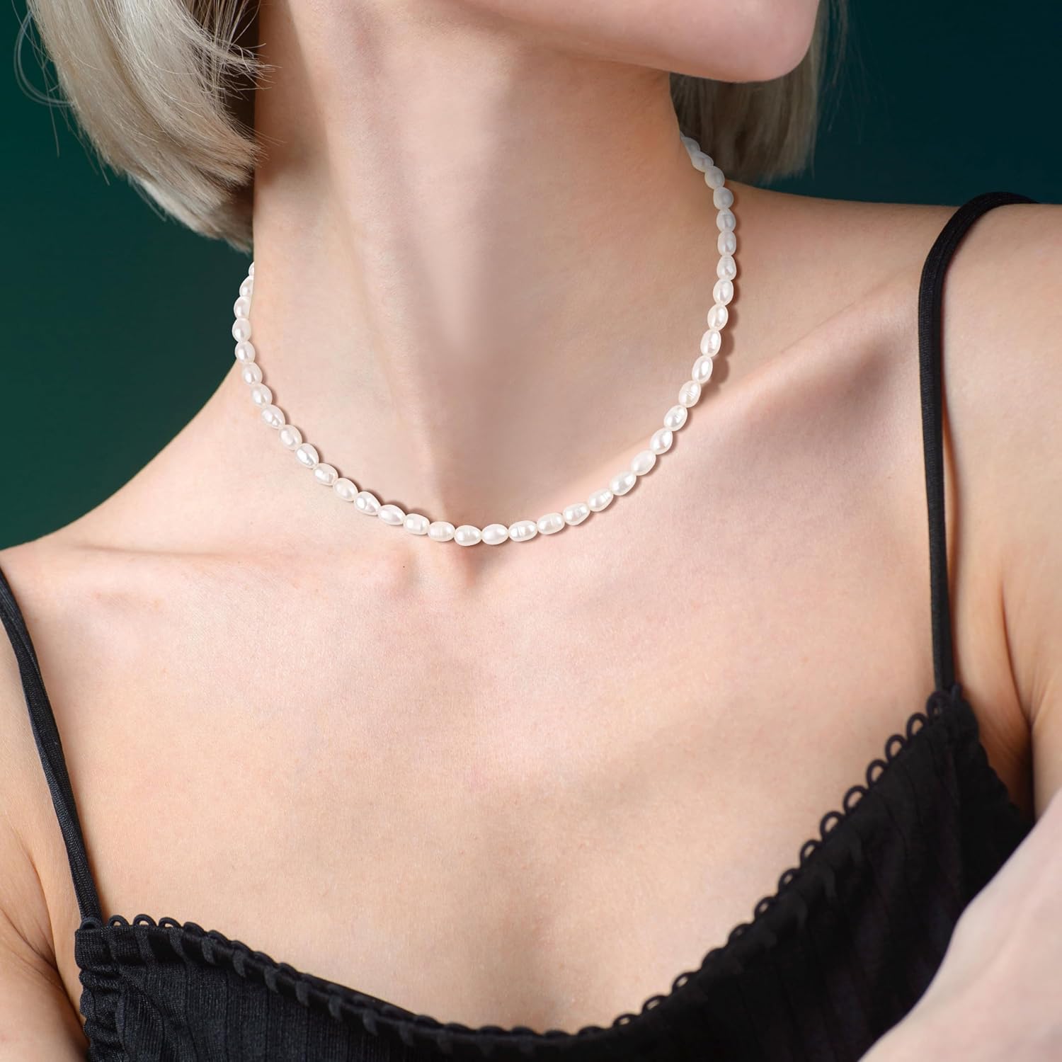 COAI GAVU Women's Necklace with White Freshwater Pearls and 925 Silver Chain – Bild 3