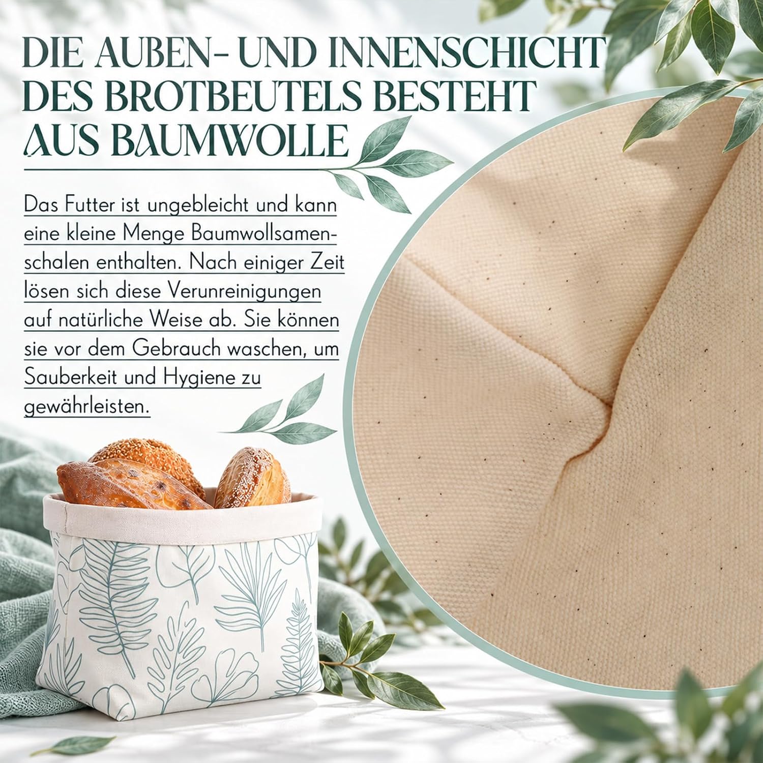 Xuniea Fabric Bread Basket, Gift Basket, Bread Bag with Leaf Pattern – Bild 3