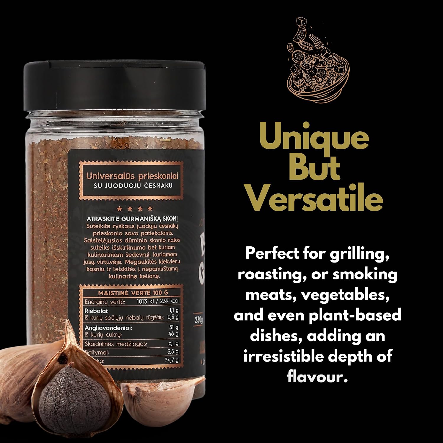 Premium Black Garlic BBQ Rub - Limited Edition Universal Spice - With Intense Umami Flavour - Strong & Smoky Spice Blend - Large Jar (230 g) – Bild 7