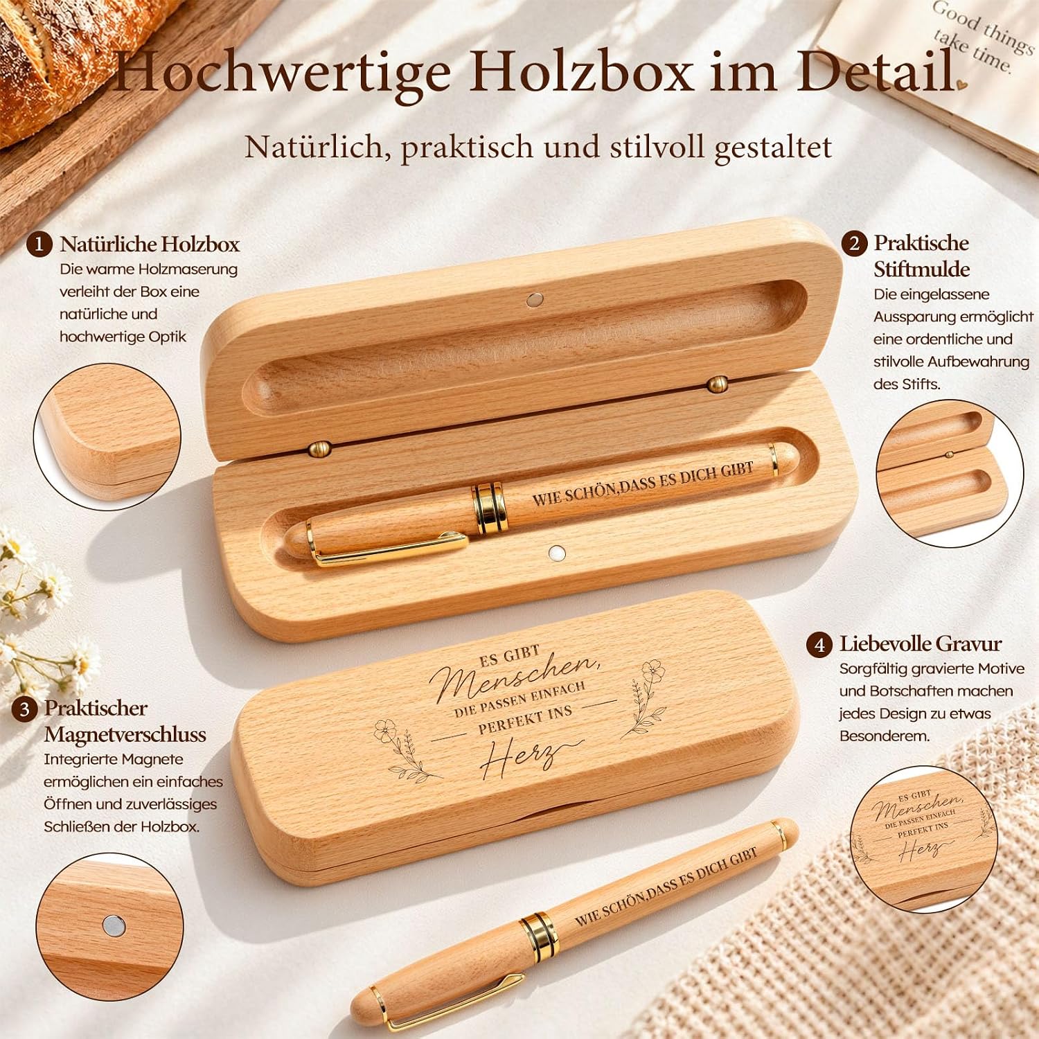 Giftota Geschenke für Männer Frauen - Tintenroller Holz mit Geschenkbox - Geburtstagsgeschenk für Sie Ihn - Dankeschön Geschenk für Beste Freundin - Geschenkideen für Familie Mama Oma Freund Kollegen – Bild 4