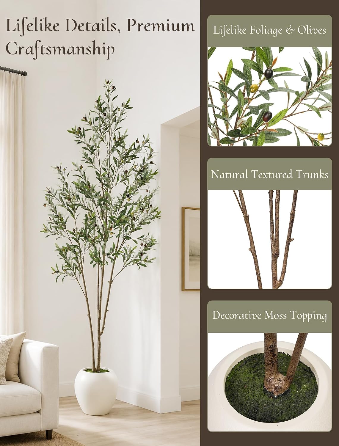 210 cm Artificial Olive Tree with White Pot, Large Artificial Plant – Bild 3