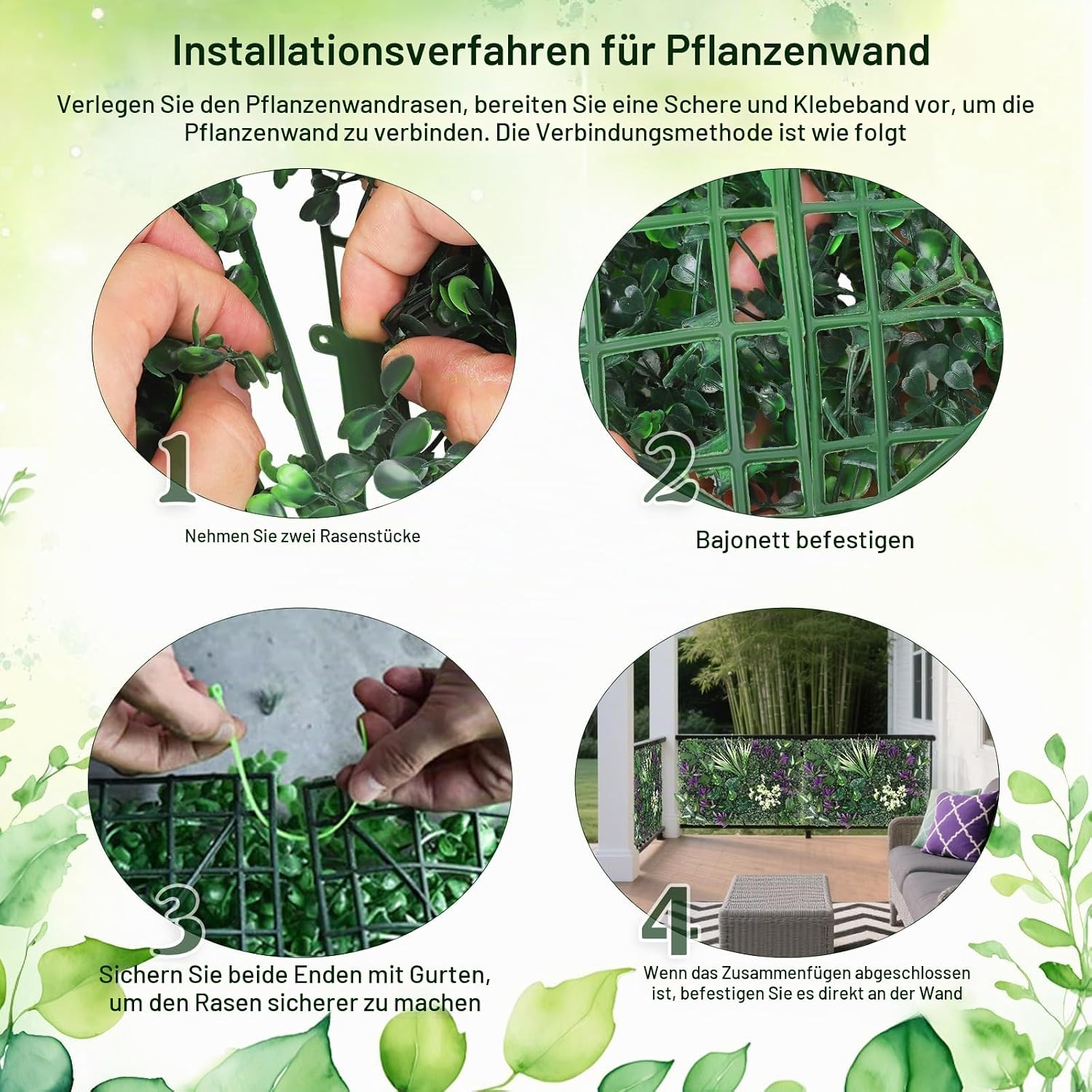 Generic 2 Artificial Plant Wall Panels, 60 x 40 cm, Artificial Green Plants on the Wall, Realistic Artificial Plant Wall, Suitable for Indoor, Outdoor, Wall, Balcony, Garden, Wedding (C17) – Bild 5