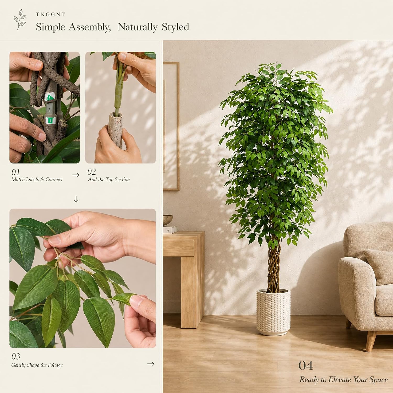 Artificial Plant Ficus Benjamini 6 ft, Artificial Plants Large with – Bild 4