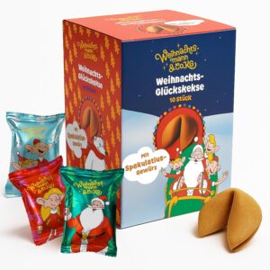 Food crew 10 x Santa Claus & Co. KG Christmas Lucky Biscuits - 3 Designs - Lucky Biscuits Christmas with Speculatius Flavour - Individually Packed with German Sayings - Vegan - Made in Germany