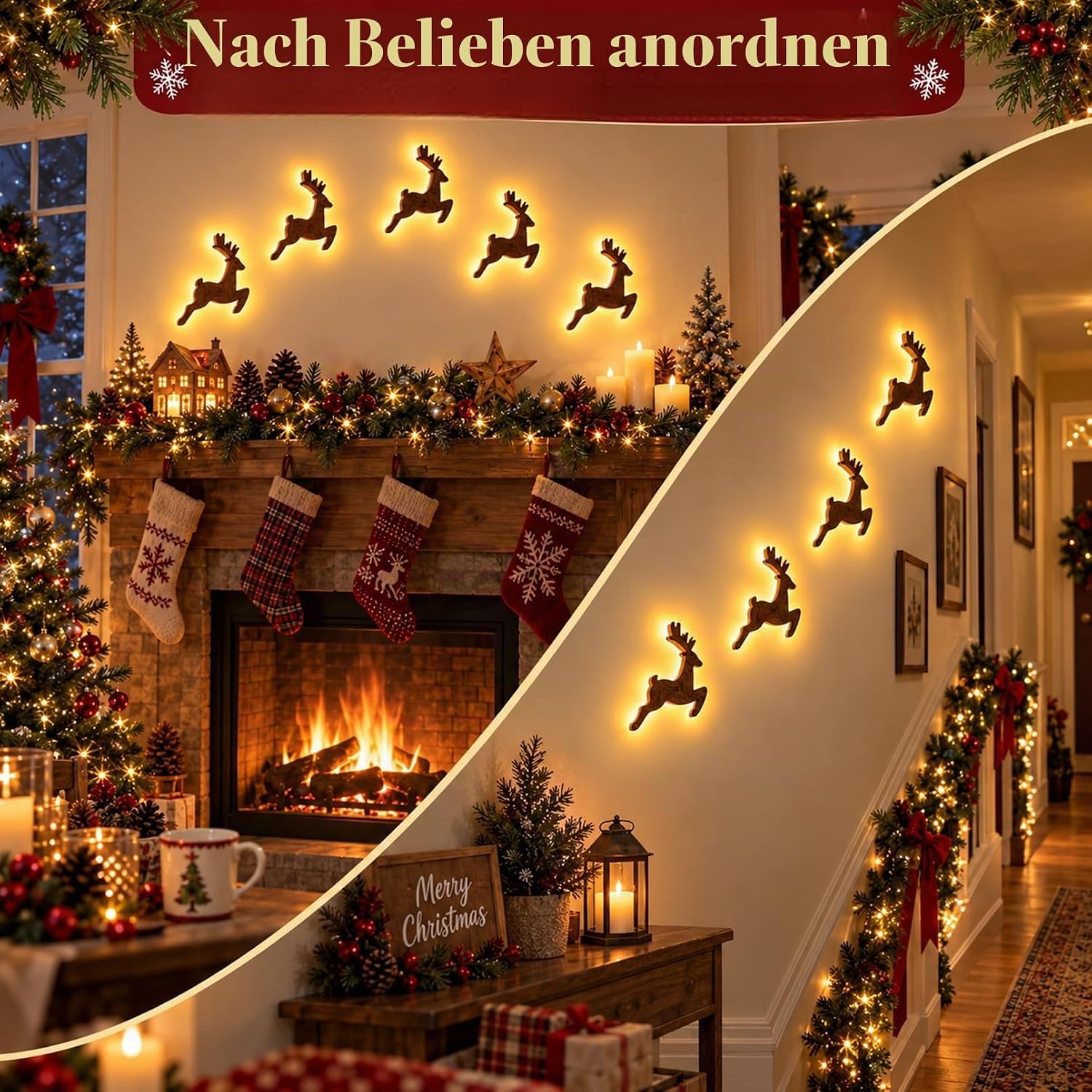 Christmas Decoration Reindeer LED for Wall, Christmas Lights Made of Wood – Bild 3