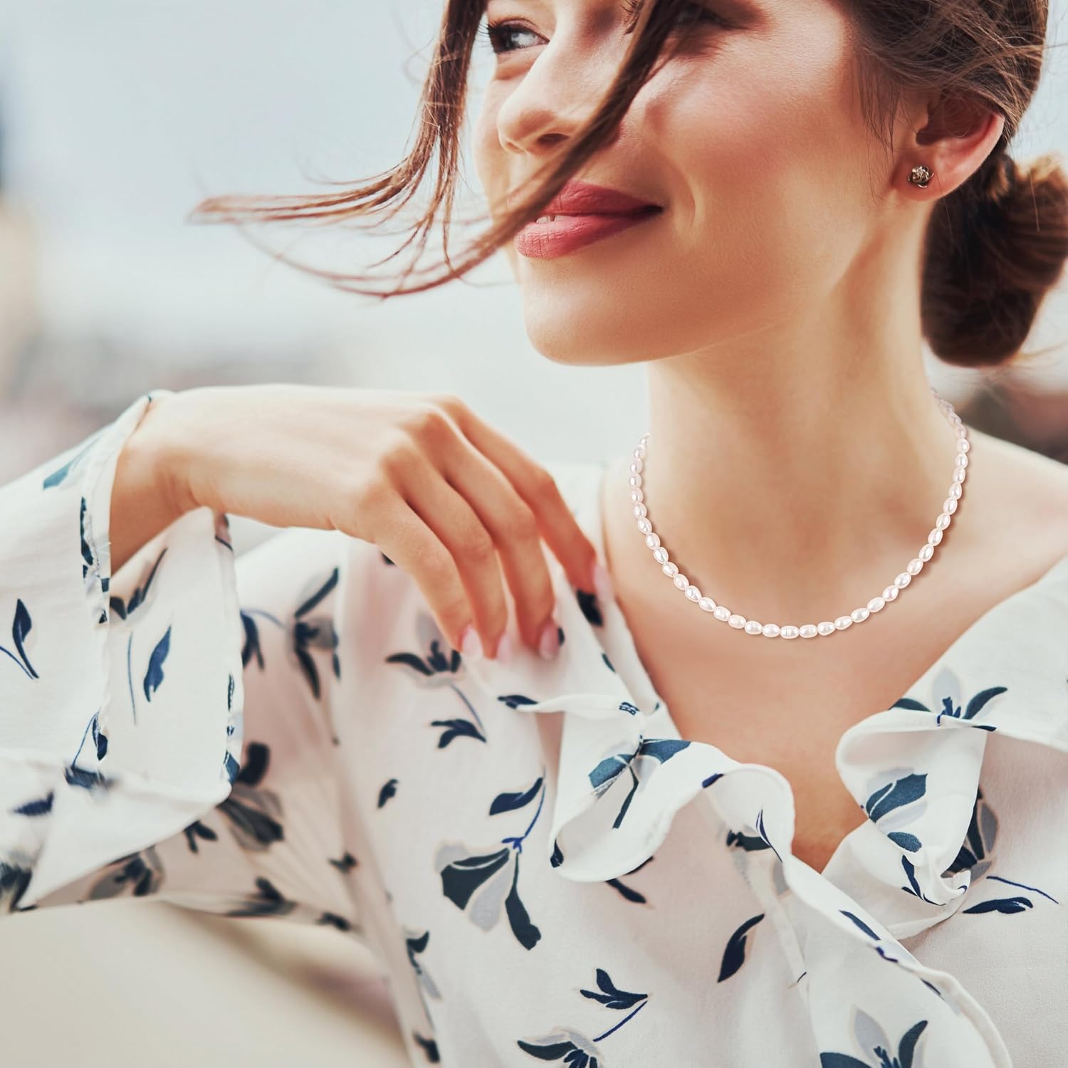 COAI GAVU Women's Necklace with White Freshwater Pearls and 925 Silver Chain – Bild 2