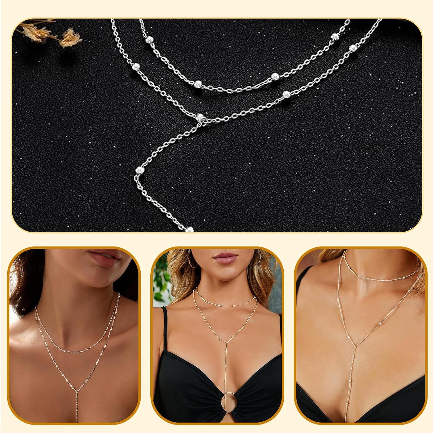 Lange Y Kette mit Anhänger,Doppelkette Lang Halsreif Silberkette 925 Sterling Silber,Boho Layering Anhänger Halskette Damenkette Jewellery Boho Schmuck Ketten Geschenke für Damen Frauen – Bild 5
