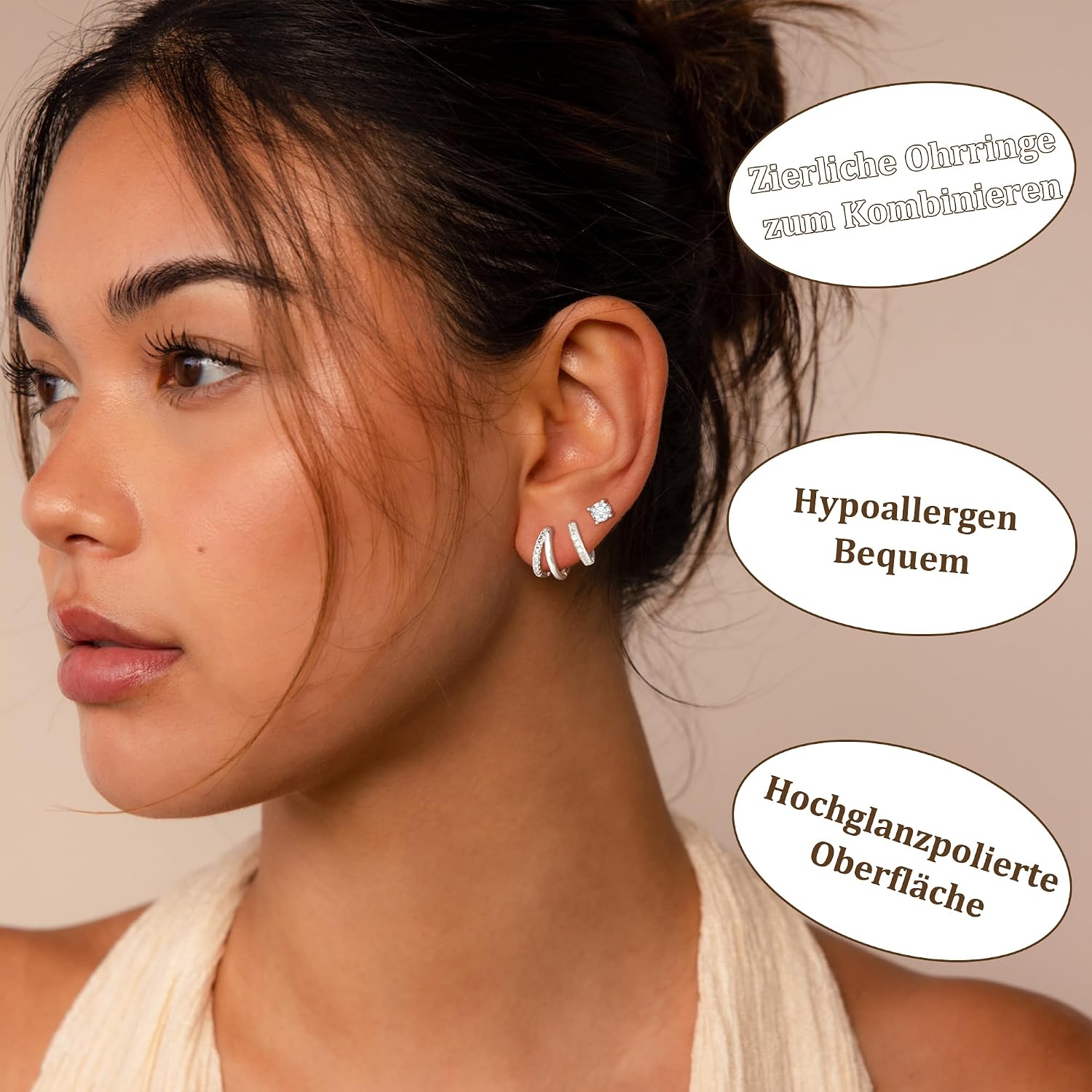 3 Paare Creolen Silber Set 14K Vergoldete Ohrringe für Damen – Bild 2