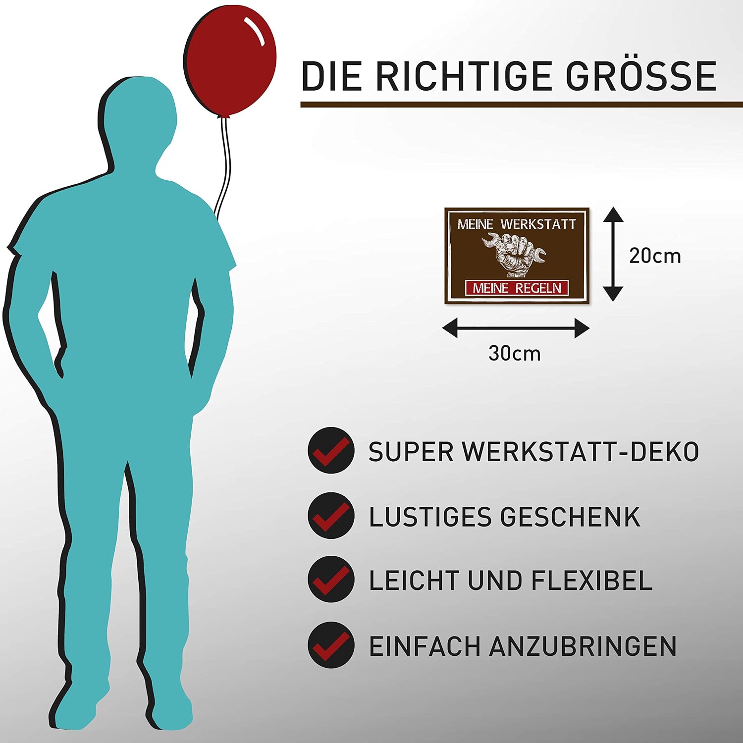 German-Language Workshop Sign as a Christmas Gift for Dad, Gift Ideas for Father’s Day or Birthdays, 30 x 20 cm, Plastic “Meine Werkstatt, Meine Regeln” Sign – Bild 4