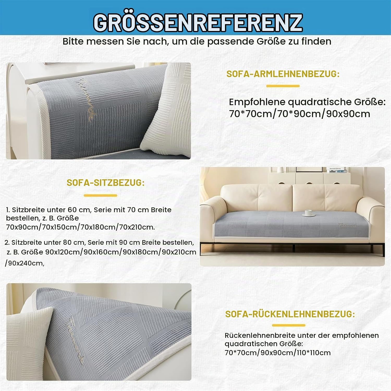 LINGKY Couch Cover, Sofa Cover, 1-/2-/3-/4-Seater, L-Shaped, Corner Sofa Cover, Sofa Covers for Seats, Non-Slip Sofa Protector, Universal Sofa Throw (Grey, 90 x 160 cm, Rectangular) – Bild 4