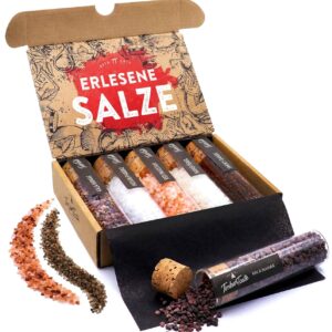 TIMBER TASTE® Salt Gift Set Premium – 5 Gourmet Salts Kala Namak Pyramid Salt Rock Salt Smoke Salt Sea Salt | Dining Salt Men’s Gifts Delicatessen | Spice Set Gift Box – Gifts for Men